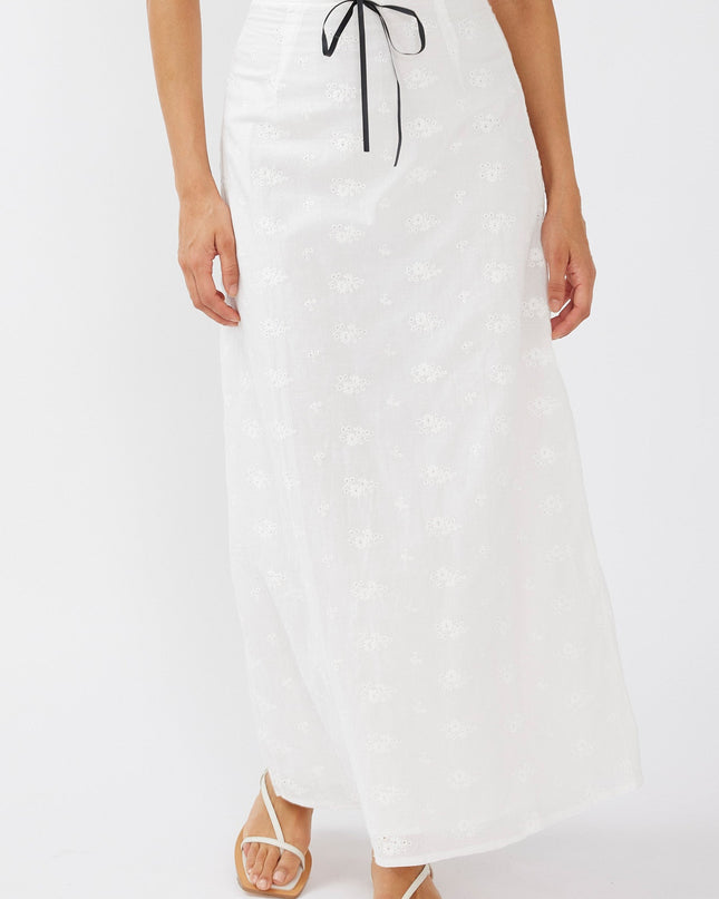 White Embroidery Bow Maxi Skirt