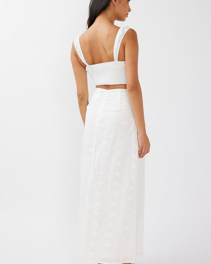 White Embroidery Bow Maxi Skirt