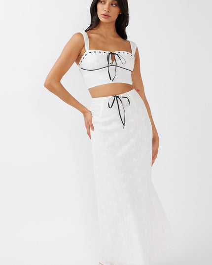 White Embroidery Bow Maxi Skirt