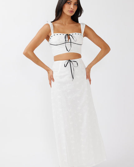 White Embroidery Bow Crop Top
