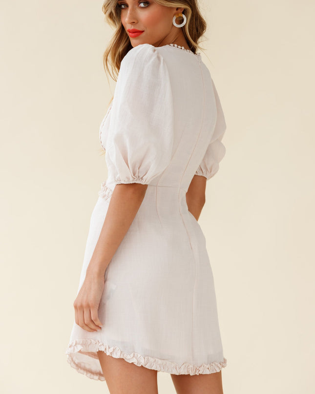Beige Be Puff Sleeve Frill Detail Dress