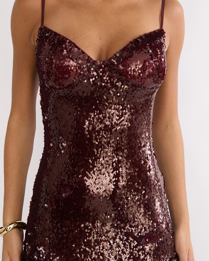 Burgundy Drop Waist Sequin Maxi Dress