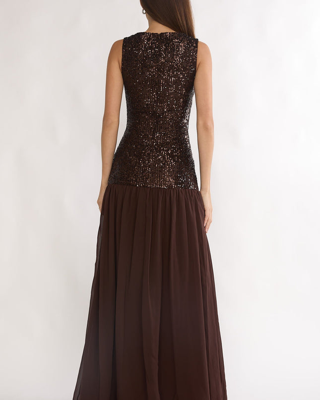 Rosette Cut-Out Sequin Maxi Dress Sequin Choco