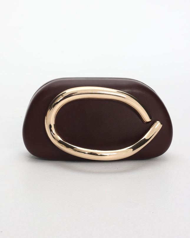 Wine Gold Handle Clutch