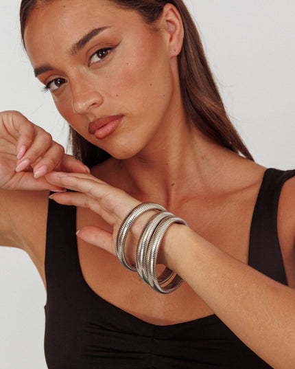 Dark Silver Stretch Bangles Set