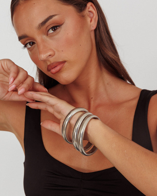 Dark Silver Stretch Bangles Set