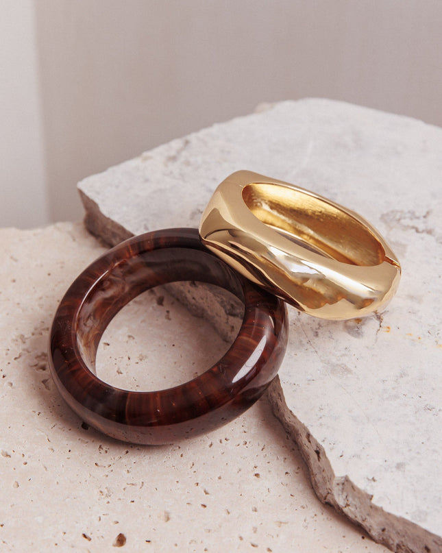 Gold/Chocolate Metal Resin Bangles