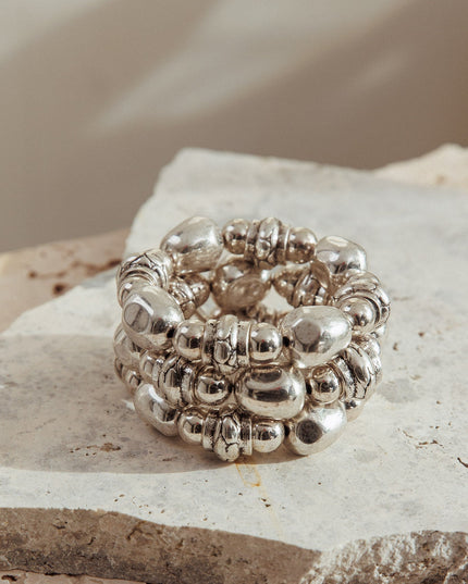 Silver Beaded Bracelet Brushed