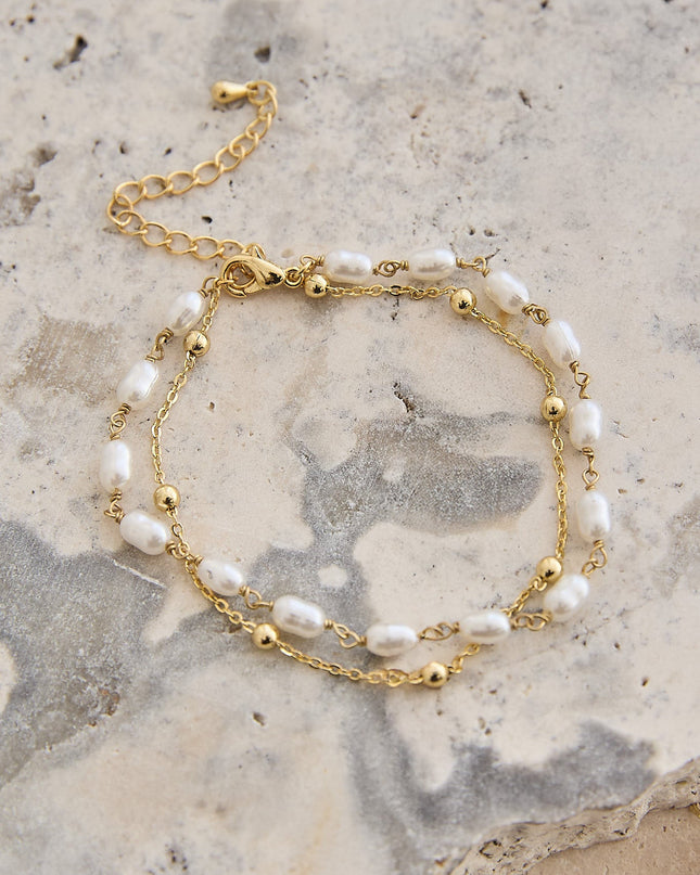 Gold/Pearl Double Strand Bracelet