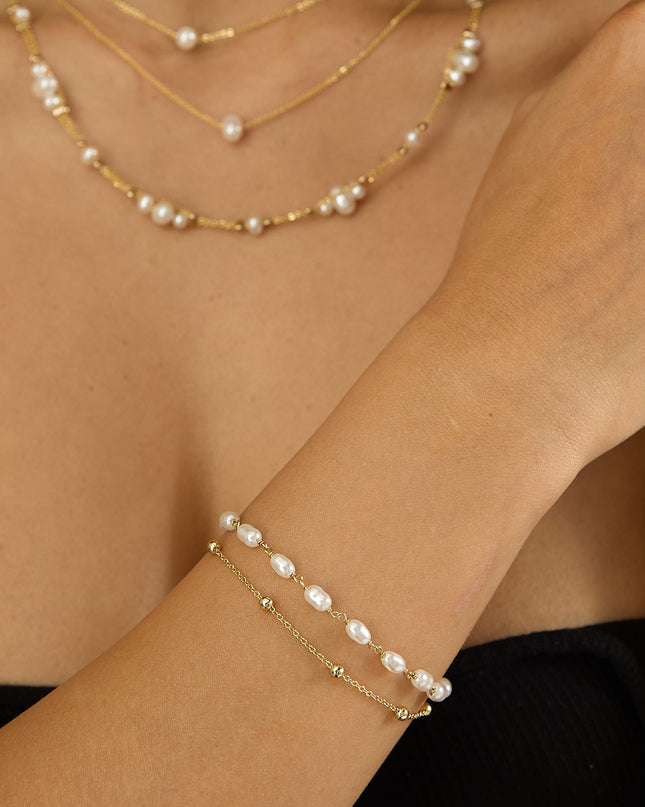 Gold/Pearl Double Strand Bracelet