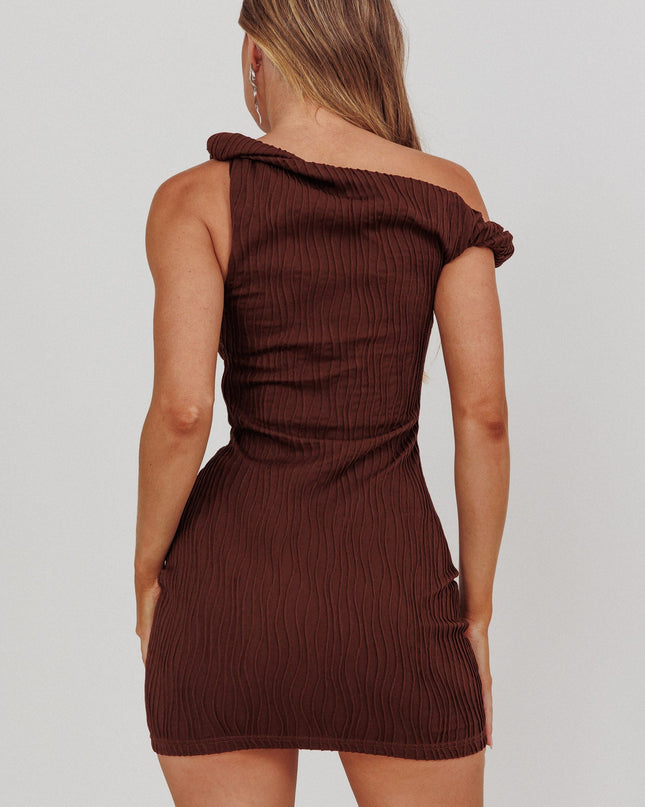 Brown One-Shoulder Mini Dress