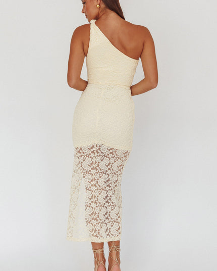 Yellow One-Shoulder Split Midi Dress Lace