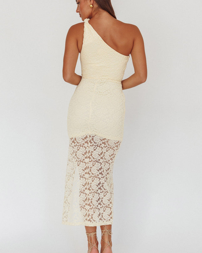 Yellow One-Shoulder Split Midi Dress Lace