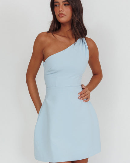 Blue One-Shoulder Twist Mini Dress