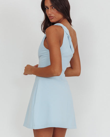 Blue One-Shoulder Twist Mini Dress