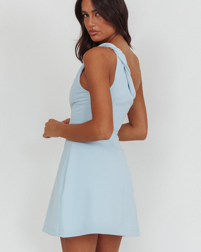 Blue One-Shoulder Twist Mini Dress