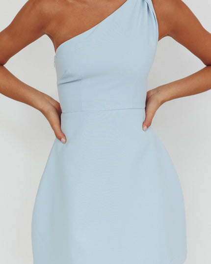Blue One-Shoulder Twist Mini Dress