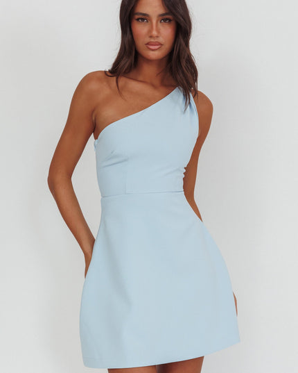 Blue One-Shoulder Twist Mini Dress
