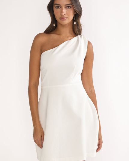 White One-Shoulder Twist Mini Dress
