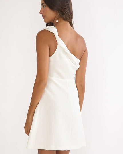 White One-Shoulder Twist Mini Dress