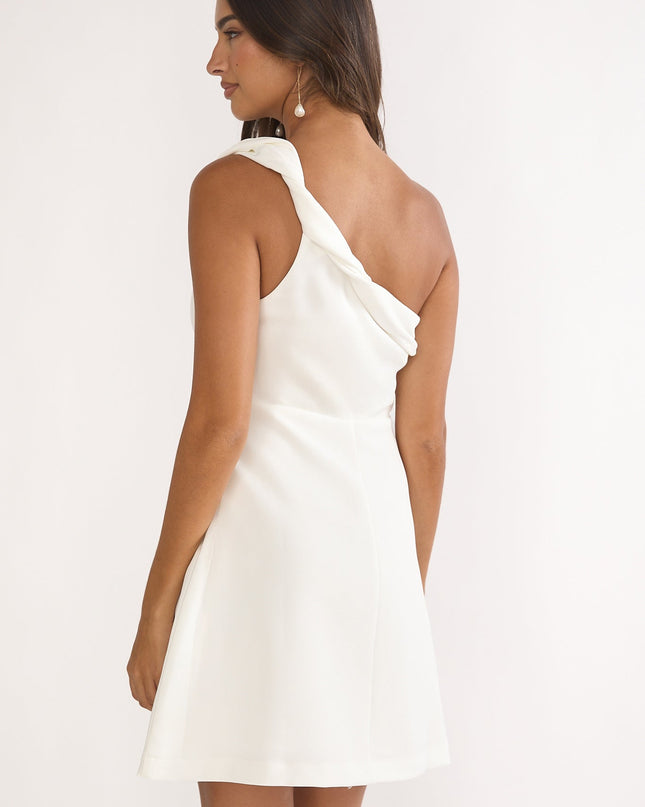 White One-Shoulder Twist Mini Dress