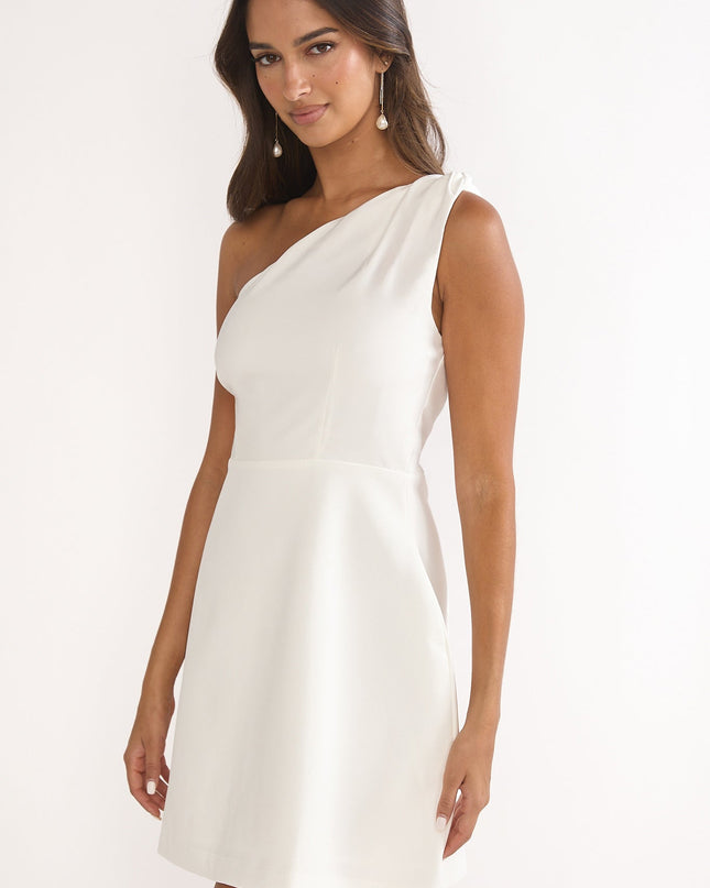 White One-Shoulder Twist Mini Dress