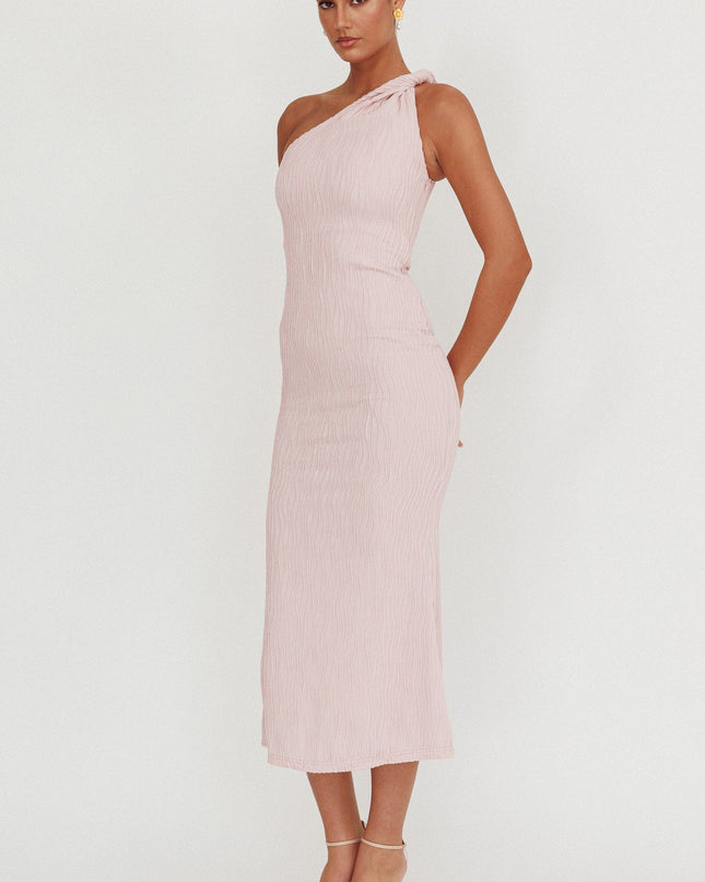Blush One-Shoulder Twist Midi Dress