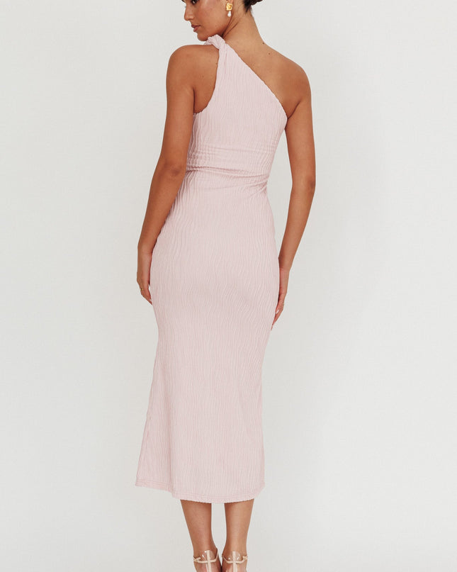 Blush One-Shoulder Twist Midi Dress