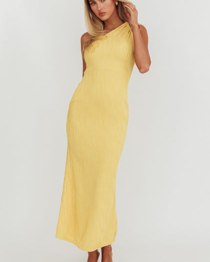 Lemon One-Shoulder Twist Midi Dress