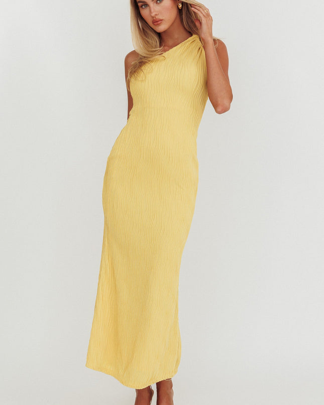Lemon One-Shoulder Twist Midi Dress