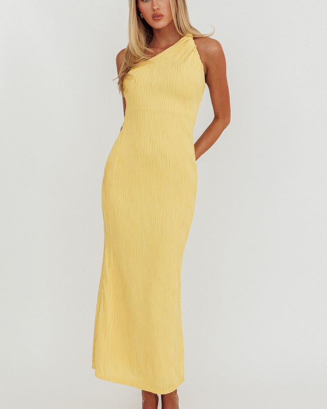 Lemon One-Shoulder Twist Midi Dress