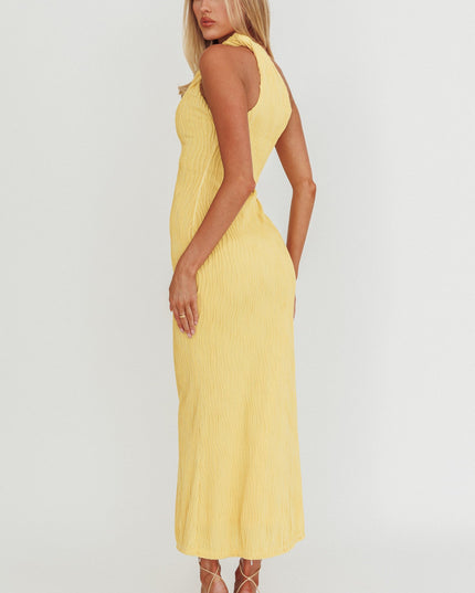 Lemon One-Shoulder Twist Midi Dress