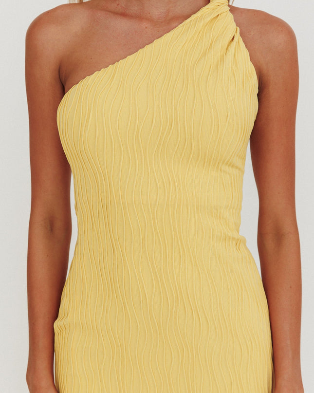 Lemon One-Shoulder Twist Midi Dress