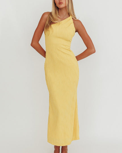 Lemon One-Shoulder Twist Midi Dress