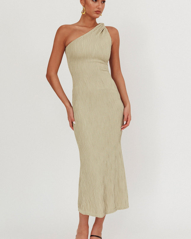Sage One-Shoulder Twist Midi Dress