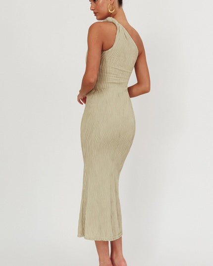 Sage One-Shoulder Twist Midi Dress