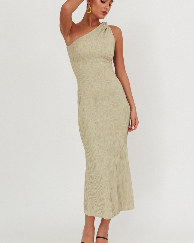 Sage One-Shoulder Twist Midi Dress