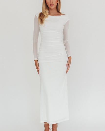 Off White Off Shoulder Maxi Dress