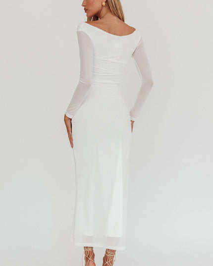 Off White Off Shoulder Maxi Dress