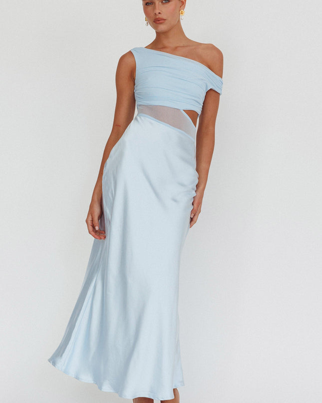 Blue Mesh Bodice Maxi Dress
