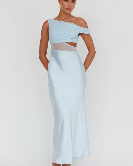 Blue Mesh Bodice Maxi Dress