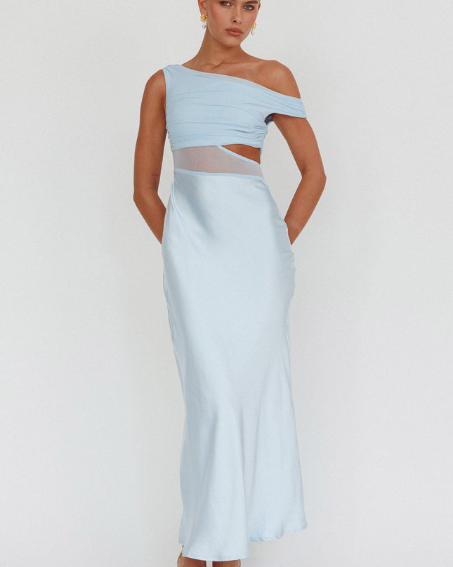 Blue Mesh Bodice Maxi Dress