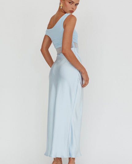 Blue Mesh Bodice Maxi Dress