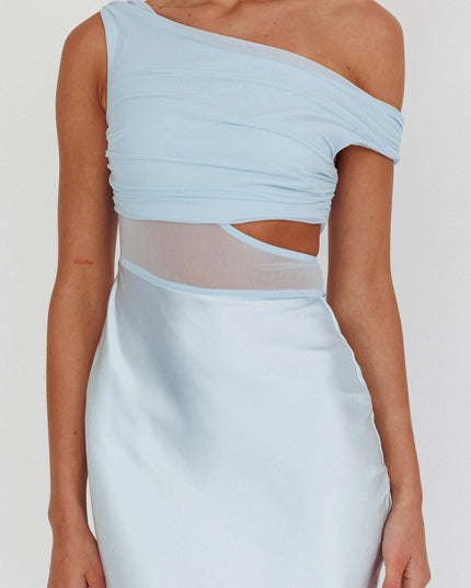 Blue Mesh Bodice Maxi Dress