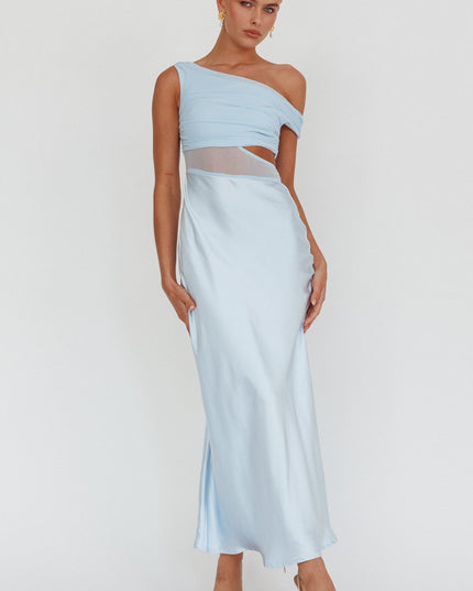 Blue Mesh Bodice Maxi Dress