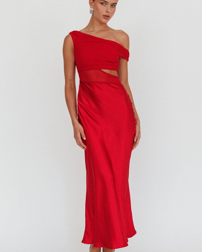 Wine Mesh Bodice Maxi Dress