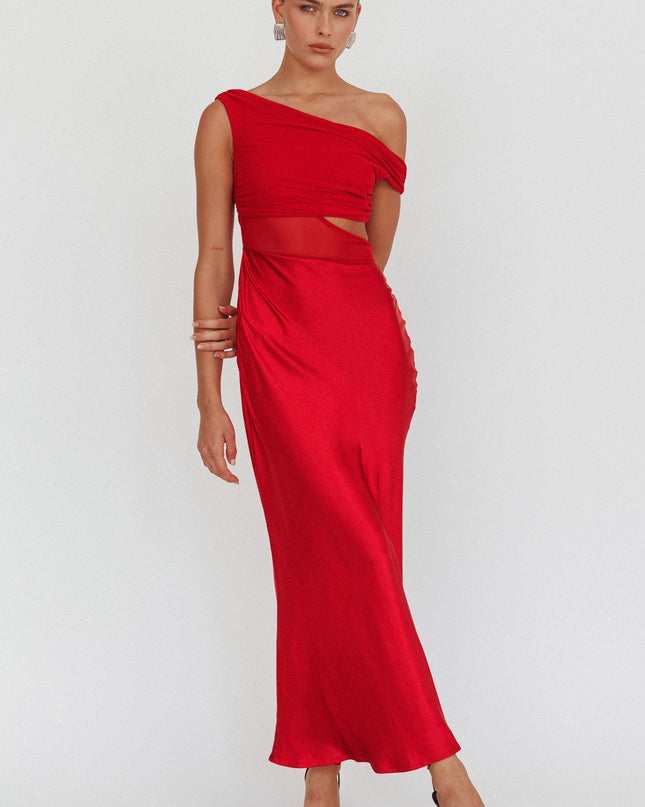 Wine Mesh Bodice Maxi Dress