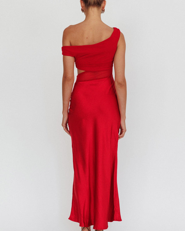 Wine Mesh Bodice Maxi Dress