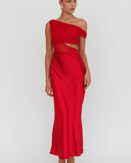 Wine Mesh Bodice Maxi Dress
