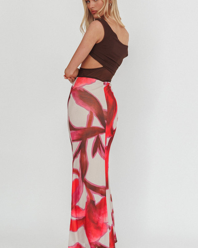 Chocolate Mesh Bodice Maxi Dress Print